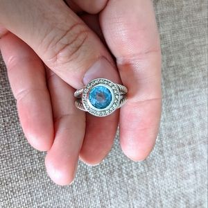 David Yurman Sterling & Blue Topaz Diamond Halo Cerise Ring size 6